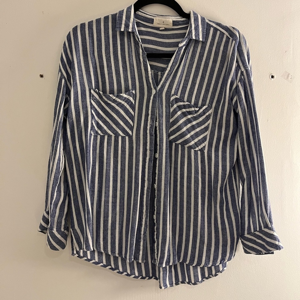 Blue and White Striped Button-Up Shirt